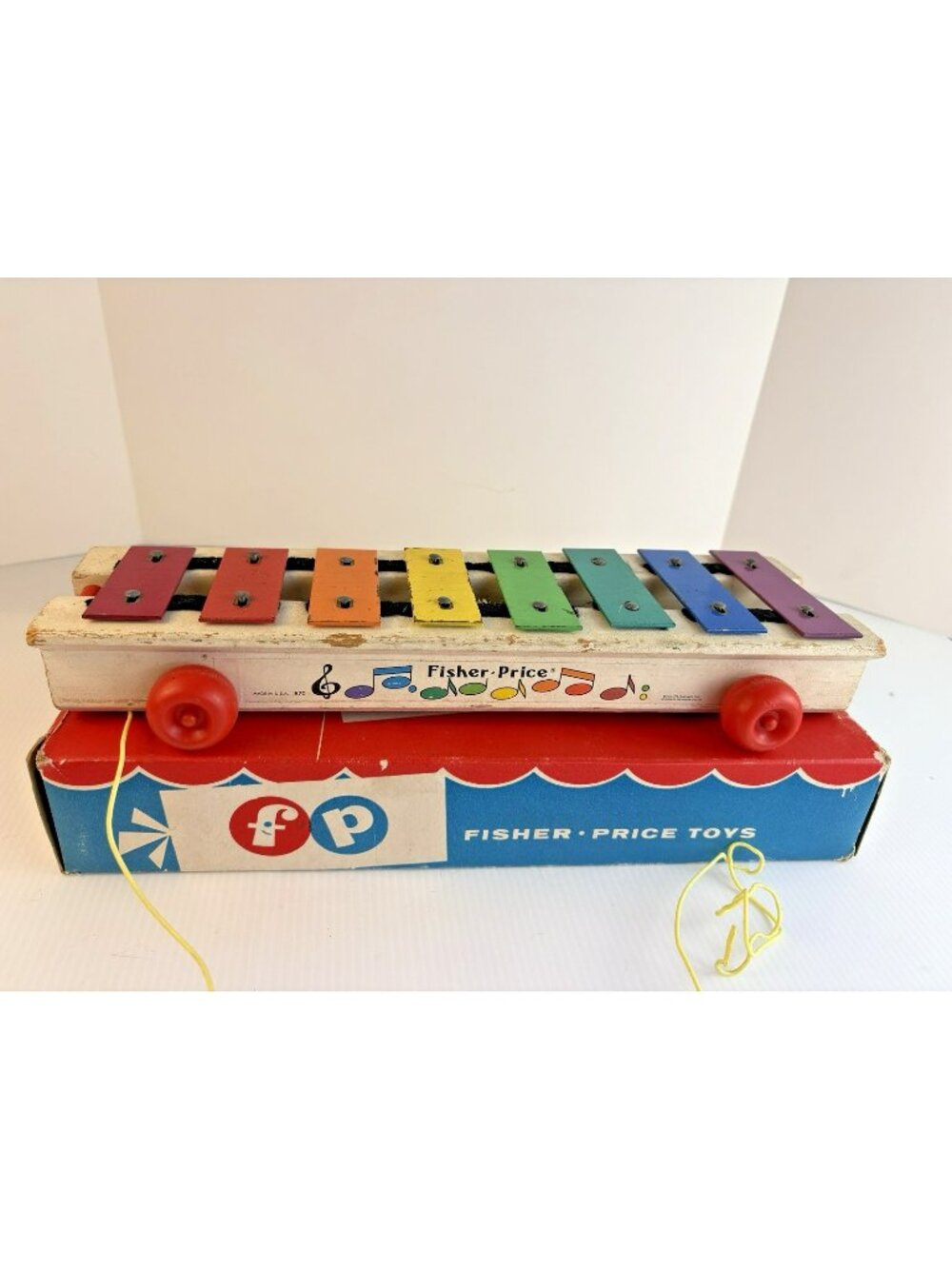 Vintage Fisher Price Pull-A-Tune #870 1964-1978 Xylophone Pull Toy No Mallet IOB
